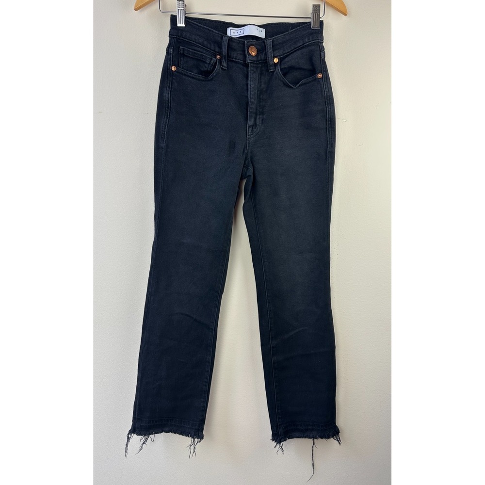 AYR The Rocker Jeans with Frayed Hem in Magnetic Black Cropped Denim Size 26 - Picture 2 of 13
